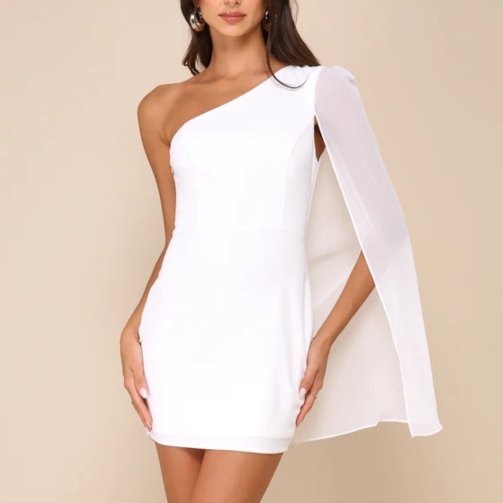 Lulus White Cape One Shoulder Mini Dress